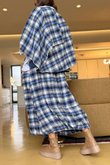 Roberta Plaid Brushed Cotton Drape Cape Highland Blue